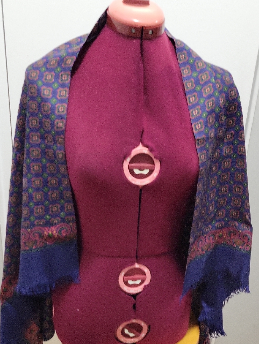 Silk Vintage Italian Elegant dark blue  Patterned Women's Scarf